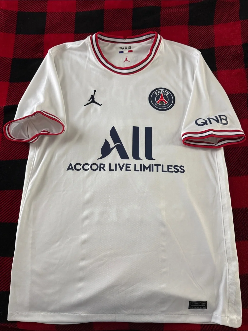 Paris Saint-Germain (PSG) #7 Kylian Mbappe 2021-22 Jordan Fourth Away Jersey